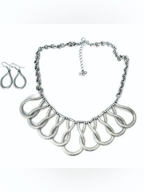 Silver Loop Statement Necklace and Earrings